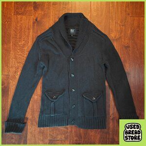 Sm Oversized 100% Cotton Black Rib Knit Shawl Collar Cardigan Sweater Military